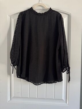 Papermoon Black Textured Long Sleeve Blouse